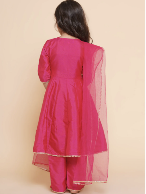 Pink Embroidered Kurta With Trousers & With Dupatta - Image 2
